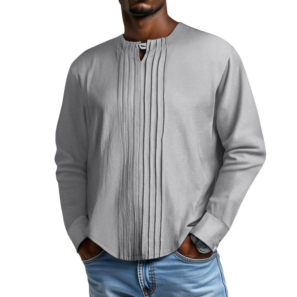 Men's Stripes Round Neck Solid Color Versatile Shirt