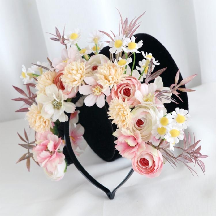Colorful Silk Flower Crowns Accessory Delicate Handmade Floral Hair Accessory Fabric Flower Headband for Daily Use