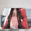 Kimetsu No Yaiba Kamado Nezuko Decken Anime Fleece Lustige Atmungsaktive Überwurfdecken für Bettwäsche Wohnzimmer Frühling Herbst