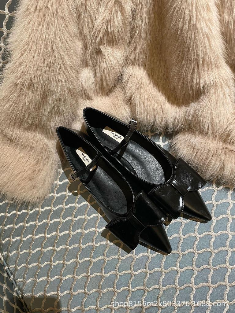 Lamode classic2025 autumn new bow buckle with casual daily pointed toe shoes women
