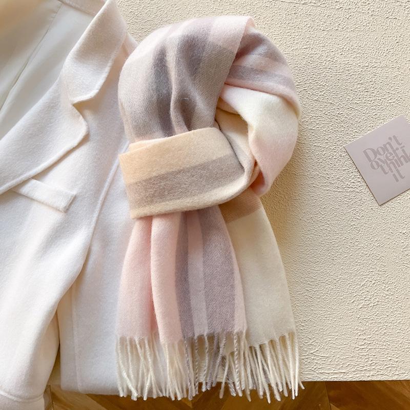 "2024 Luxurious Women's Wool Plaid Scarf - Colorful, Warm, Long with Tassels for Autumn & Winter"