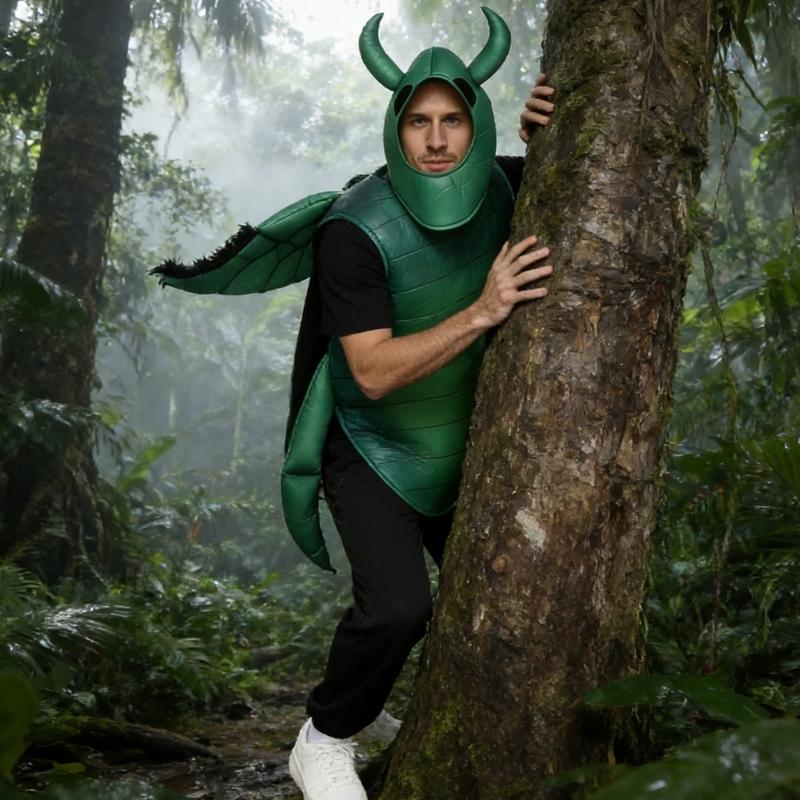 Grønn Bille Kostyme Bille Jumpsuits Cap Insekt Halloween Kostymer for Cosplay Utkledning Fest