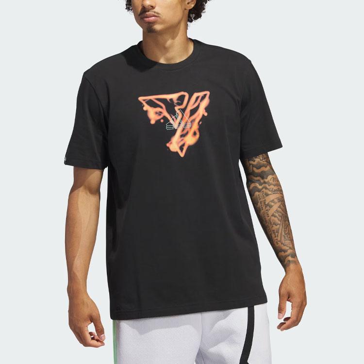 Adidas Trae Young Icy Fire Signature Print Basketball Short Sleeve T-Shirt Men Tops Black IM9167