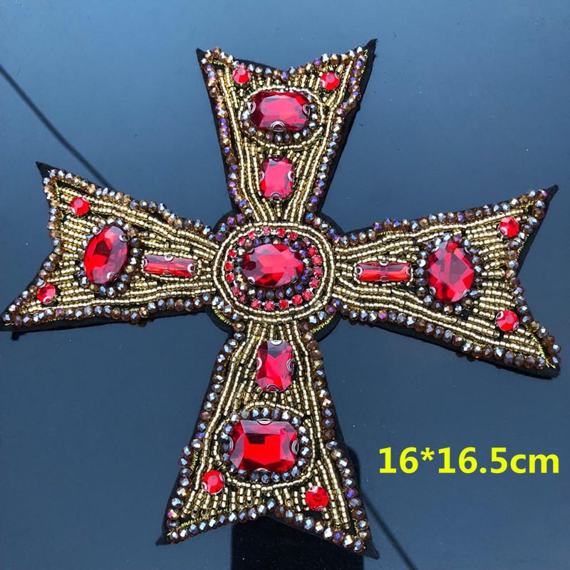 3D-Flicken zum Aufnähen, mit Perlen, Kristall-Strasssteinen, Kreuz-Design, zum Aufnähen, für Kleidung, Taschen, dekoriert, DIY, Nähen