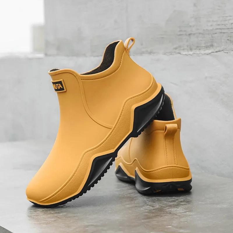 Fashion New men's short tube rain shoes outdoor off-road waterproof shoes men's thick soled anti slip rubber shoes lightweight overshoes