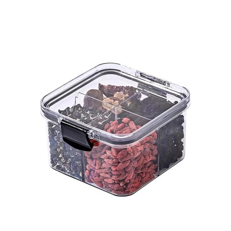 Sealed Can Storage Can, Square Four-compartment Health Flower Tea Packaging Storage Can, Plastic Five-grain and Miscellaneous Food Can