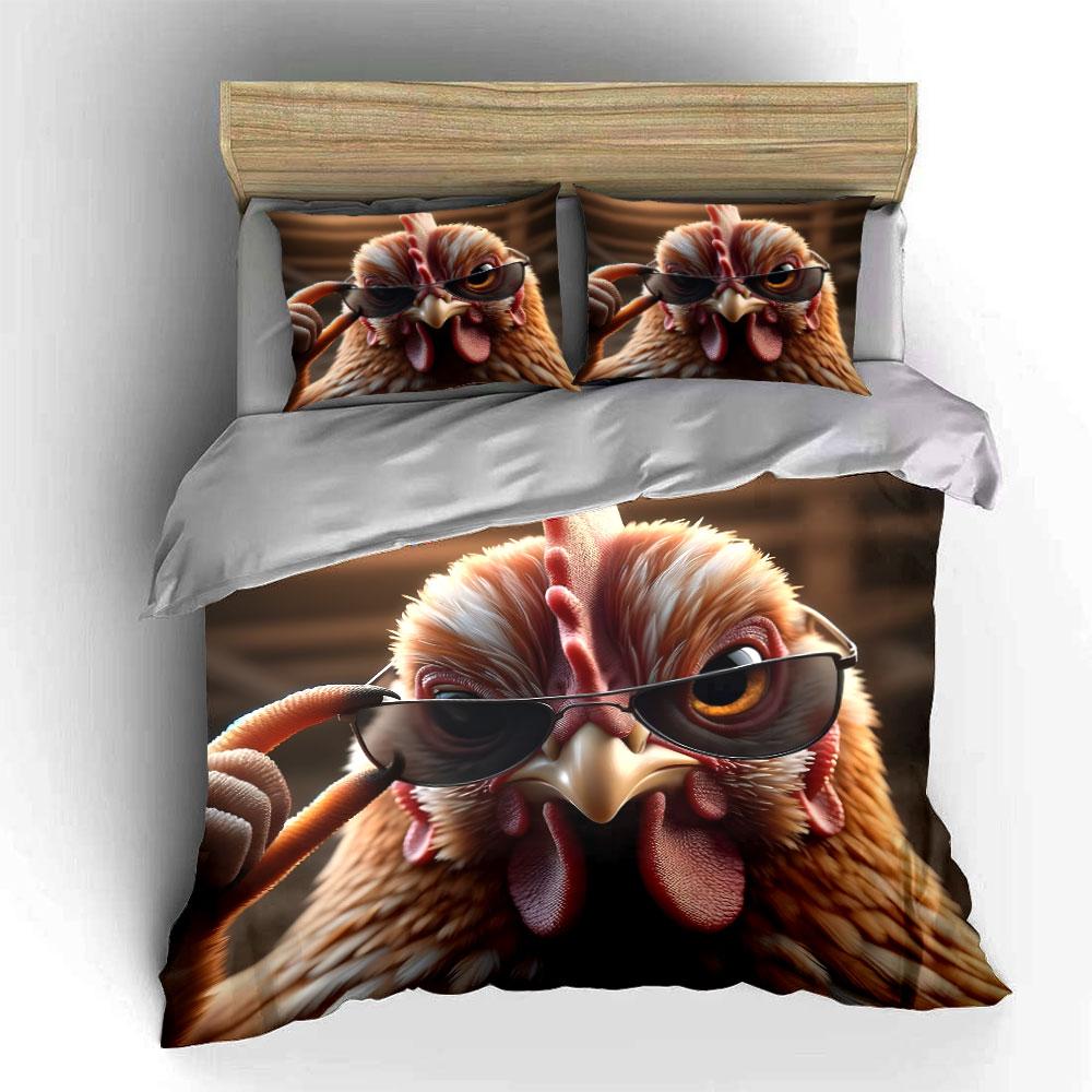 Cool Chicken with Sunglasses Bedding Duvet Cover Set  (1*Duvet Cover 2*Pillowcases, without duvet insert)