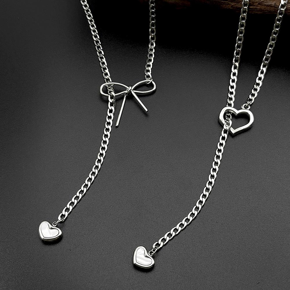 Women Punk Rock Heart Slip Chain Necklace Gothic Cuban Link Choker O Ring Jewelry For Daily Party Wear