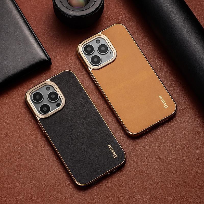Luxury Leather Phone Case IPhone 16 15 14 13 12 Series Shockproof Full Coverage Business Cover