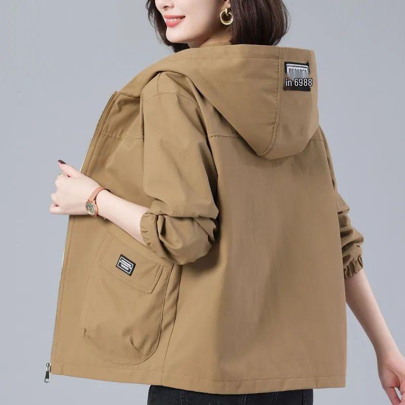 Plus Size Women's Hooded Windbreaker: Stylish, Breathable, Single-Layer Jacket for Mid-Autumn and Spring