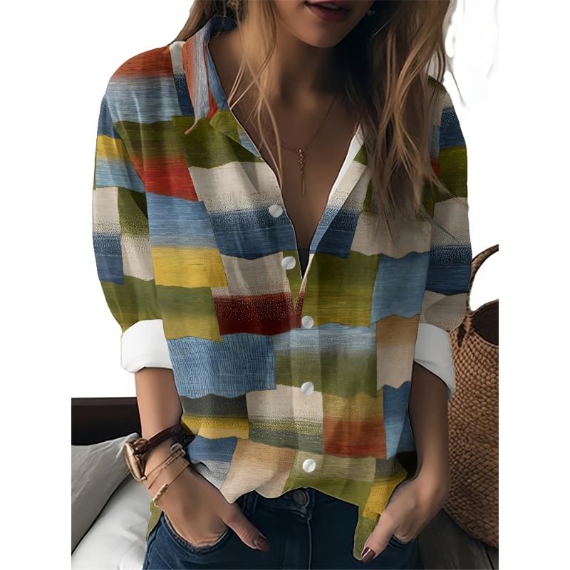 Large Size Lapel Women's Shirts Butterfly Pattern Women's Button Down Shirts Fashionable Women's Temperament Women's Shirts