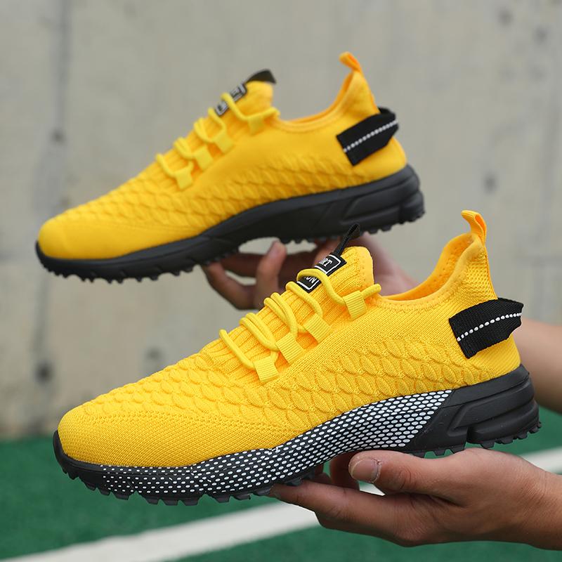 Men Sports Shoe Summer Mesh Breathable Lightweight Running Sneakers Youth Running Sports Leisure Flat Bottomed Lace Up Sneakers