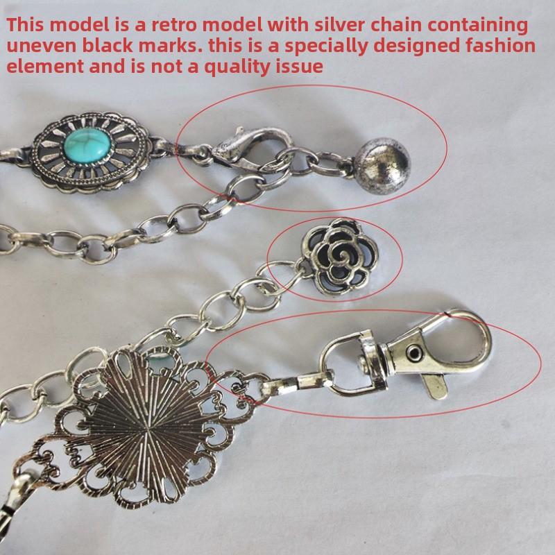 Mei Mary Metal waist chain - women's fashion versatile dress waist cincher decoration - vintage silver hook adjustable belt