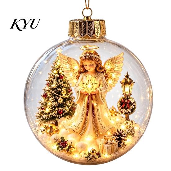 Year Round Home Accent Lighted Clear Christmas Ball Ornaments, Cute Santa Claus/Tree/Snowman/Angel Figure Inside Winter Wonderland Decorations