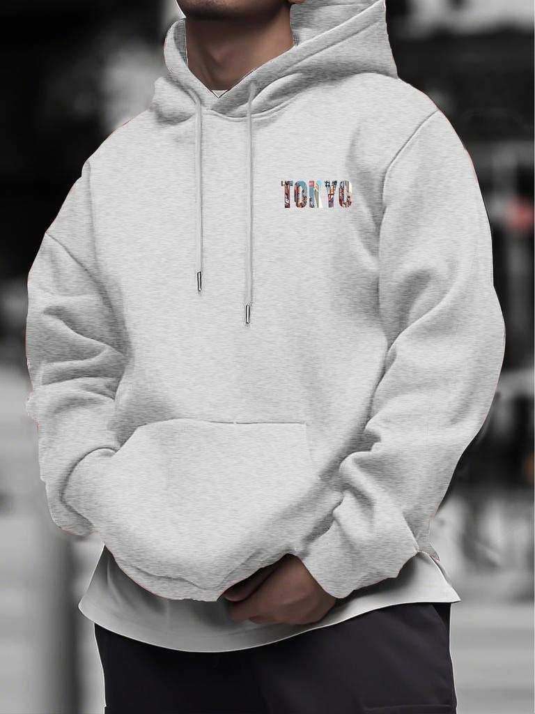 City Building Illustration TOKYO Text Kanji Pattern Men Hip Hop Sports Hoodie, Comfort Oversized Pullover
