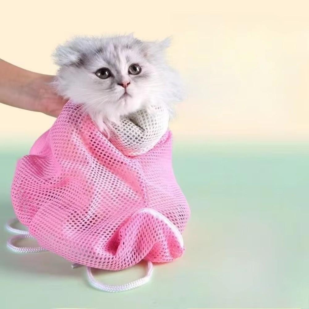 Borsa da Toelettatura per Gatti in Rete Regolabile Anti-Morso in Poliestere Sacca per Lavaggio Animali Domestici Traspirante Cestino per Doccia Gatto Prodotti per Animali Domestici