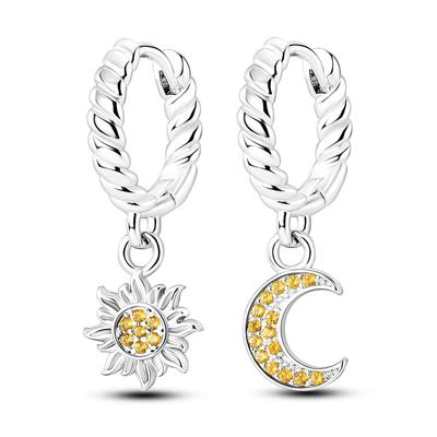 Sparkling Sun Moon Yellow Cubic Zirconia Stříbrná barva Kruhové náušnice pro dospívající dívky Ženy Dámské šperky Vánoční dárek