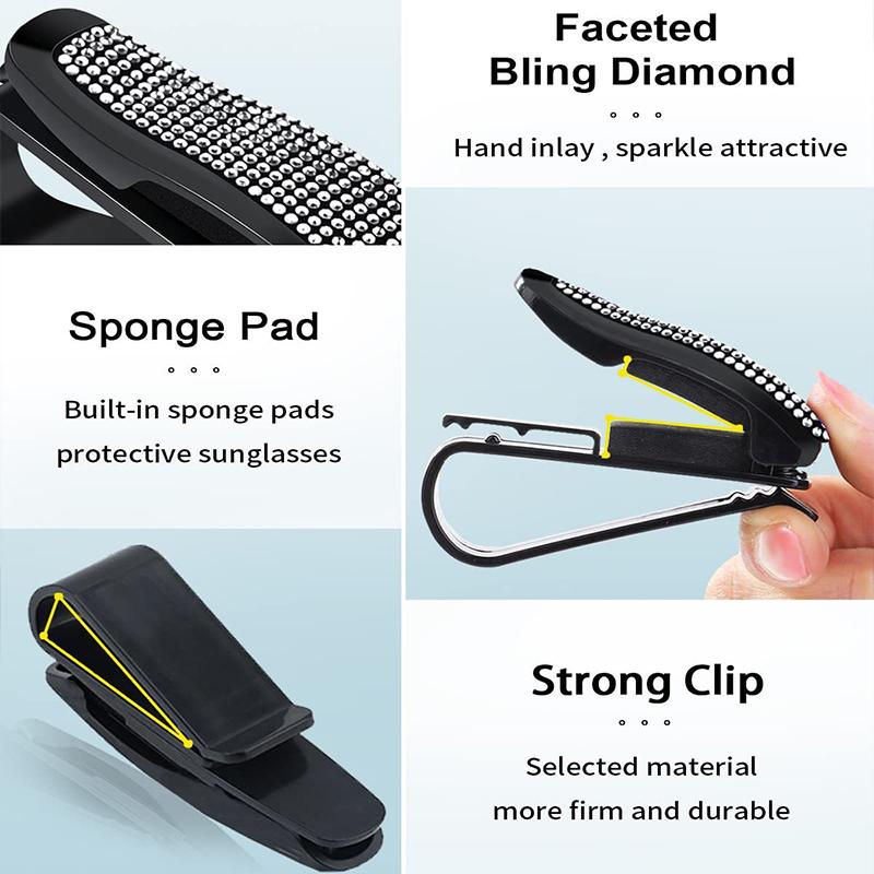 Rhinestone Car Glasses Clip Car Sun Visor Glasses Case Sunglasses Bracket Card Bill Ticket Organizer Holder Auto Accessories