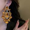Vintage Diamond Square Water Drop Silver Needle Earrings Earrings