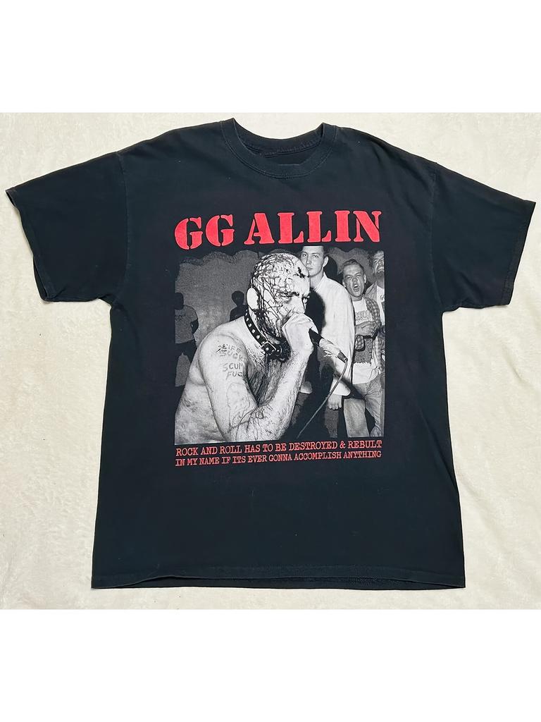 Gg Allin Unisexs Pattern Tshirt Red Punk Rock Print Round Neck Shirt
