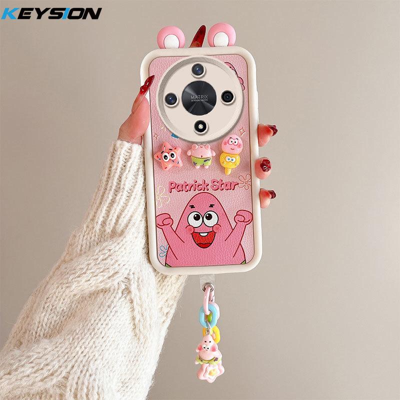 KEYSION Cute Ear 3D Cartoon Case for HONOR X9b 5G with Bracelet Soft Silicone Shockproof Phone Cover for Huawei Magic 6 Lite 5G