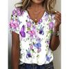 Women's Abstract Floral Painting T Shirt Summer Casual Loose Graphic Print V Neck Basic Top Fashion 3D Print Plus Size Clothing