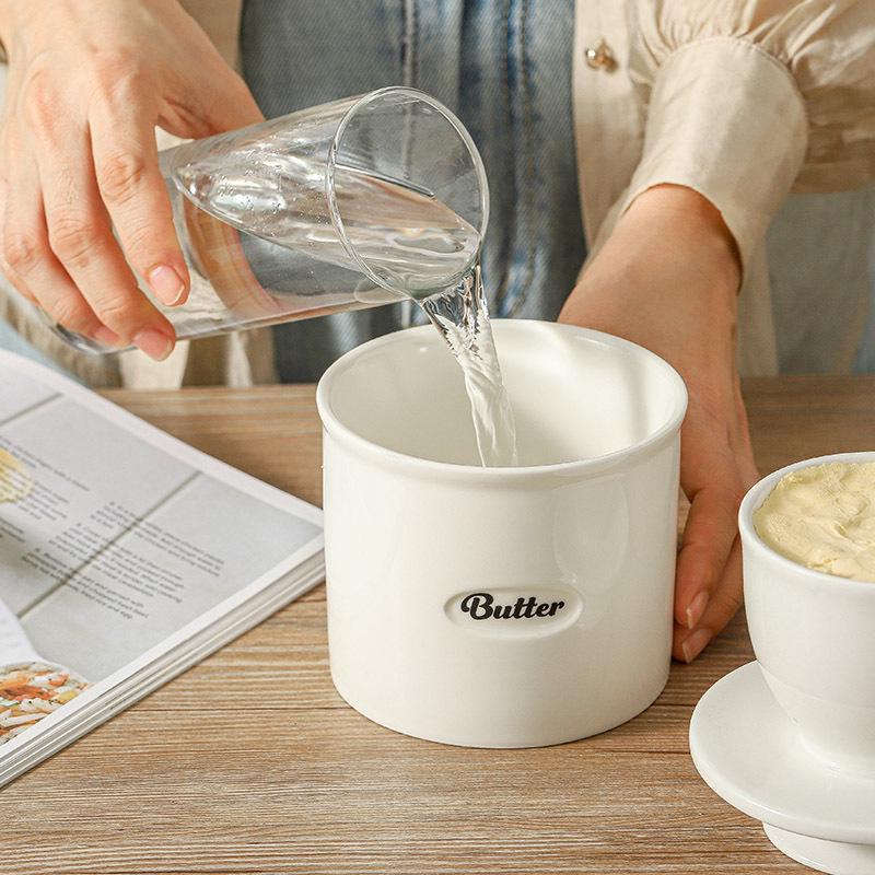 Ceramic Butter Dish with Lid - Airtight Round Cheese and Butter Storage Jar for Kitchen