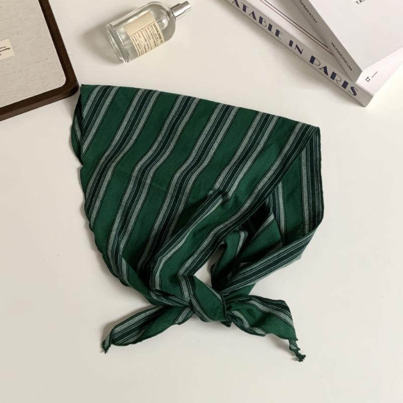 Spring and Autumn 100 pure cotton retro triangle scarf women's color matching stripe literary neck protection warm scarf scarf scarf