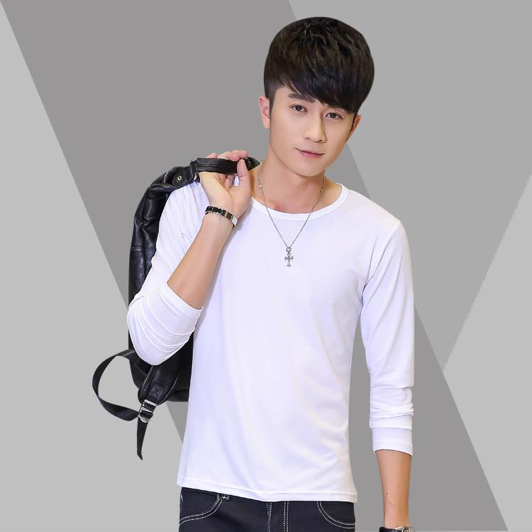 

Men s Long-Sleeve Cotton V-Neck T-Shirt - Slim Fit, Solid Color, Korean Style for Spring and Autumn Medium