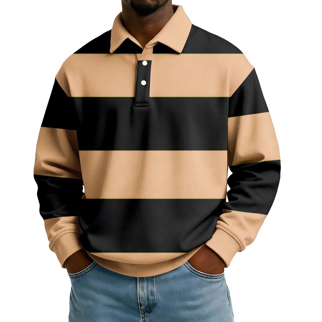 Herr Casual Lös Färgblockstryck Reversknapp Långärmad Topp