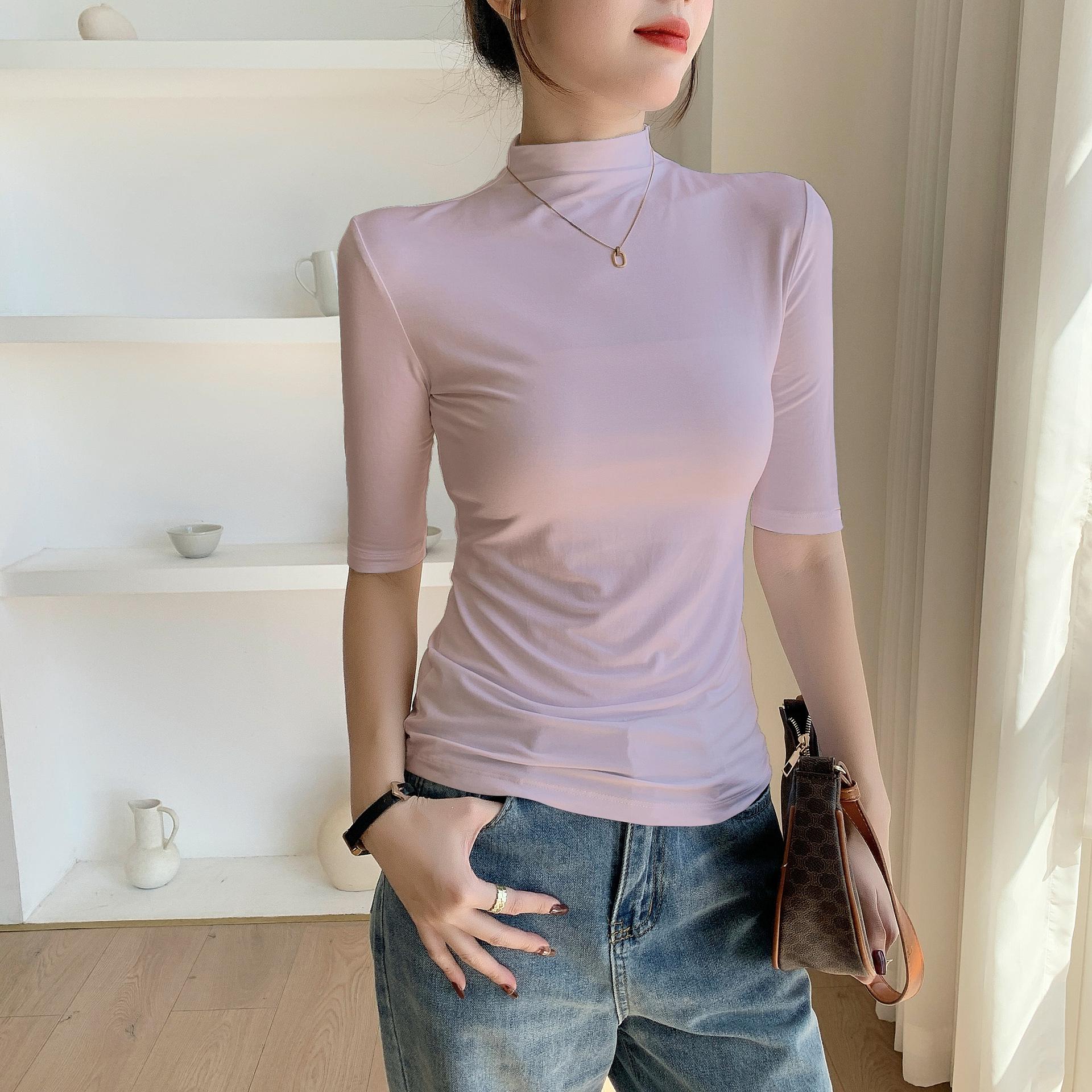 

Женская приталенная футболка с высоким воротом и коротким рукавом - Мода весна/лето 2025 XXL [125-140 lbs]