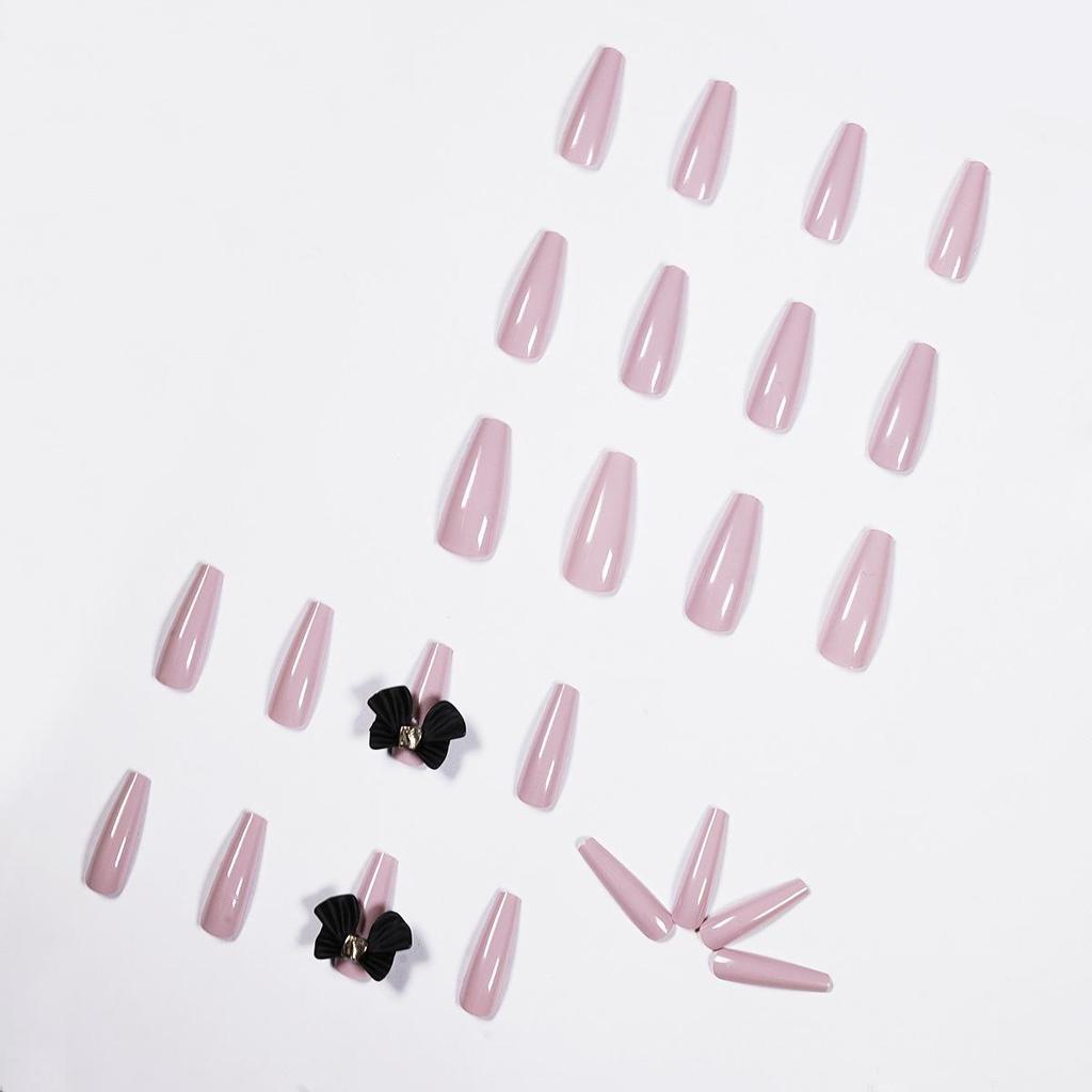 Long Taro Purple Bow Ballet Wearable Fake Nails with Removable Art Stickers