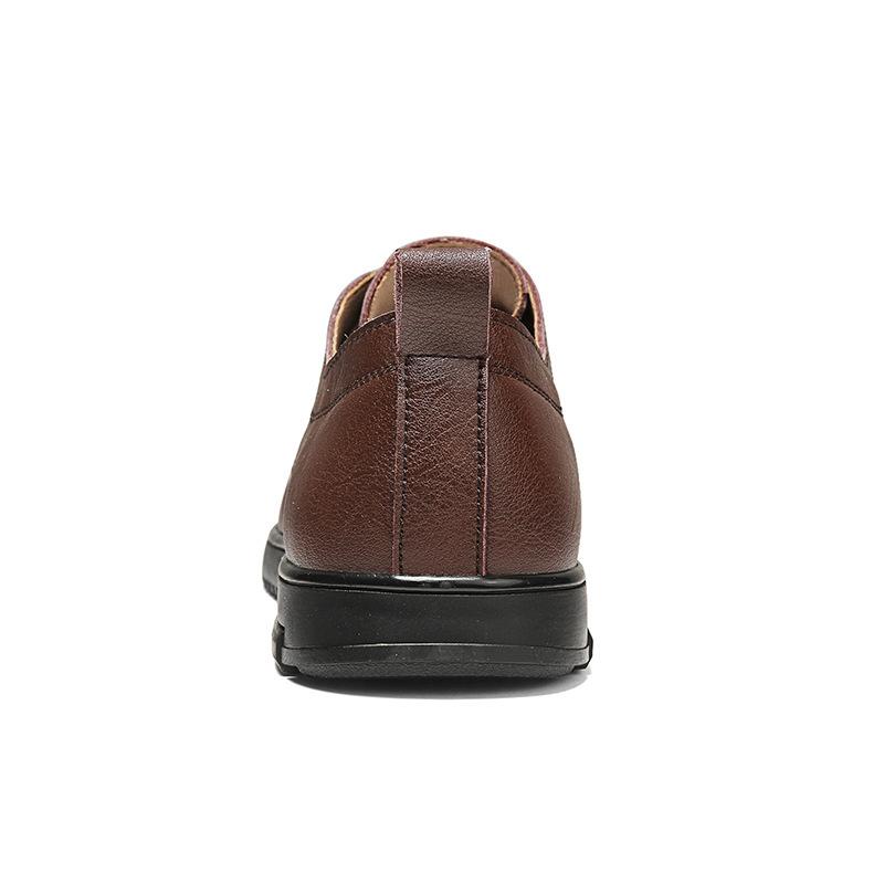 Casual leather shoes men's soft leather business daily round head men's shoes trendy lace-up breathable shoes