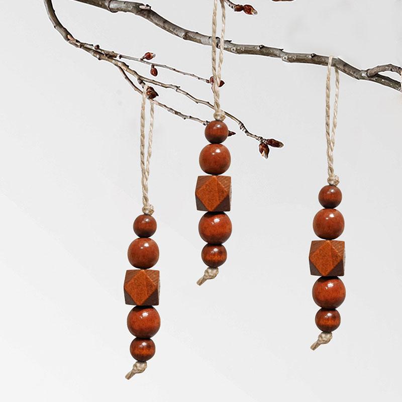 1Set Ornament Party Decoration Hanging DIY With Wood Beads Heart Jute Rope Tassel Craft Christmas Tree Heart Shape