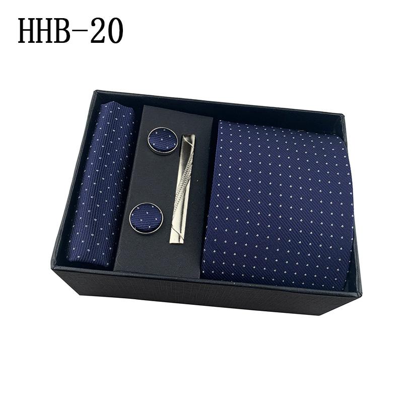 Men'S Business Tie Square Scarf Gift Box Striped Plain Suit Shirt Tie Black Gift Box Set