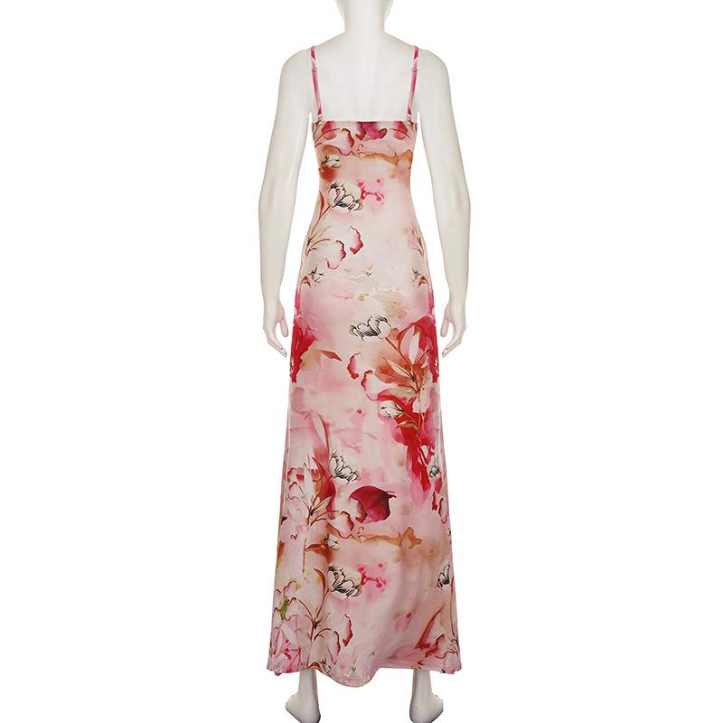 European American Printed Camisole Hip-hugging Dress - Sexy Slimming Long Design for Women