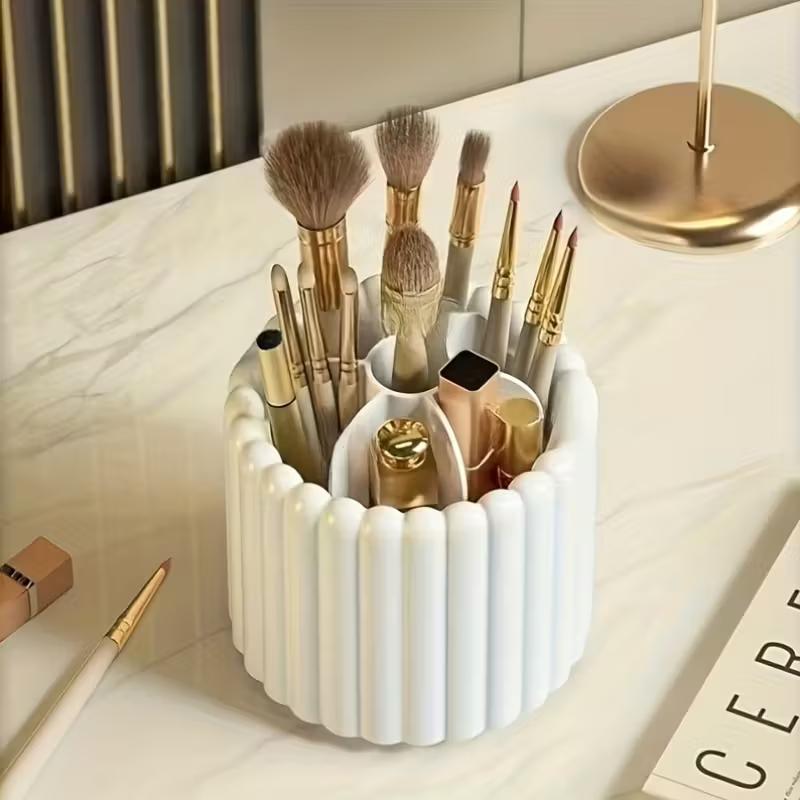 360 Degree Rotating Makeup Brush Holder Desktop Cosmetic Organizer Transparent Vanity Storage Stand No Installation Required