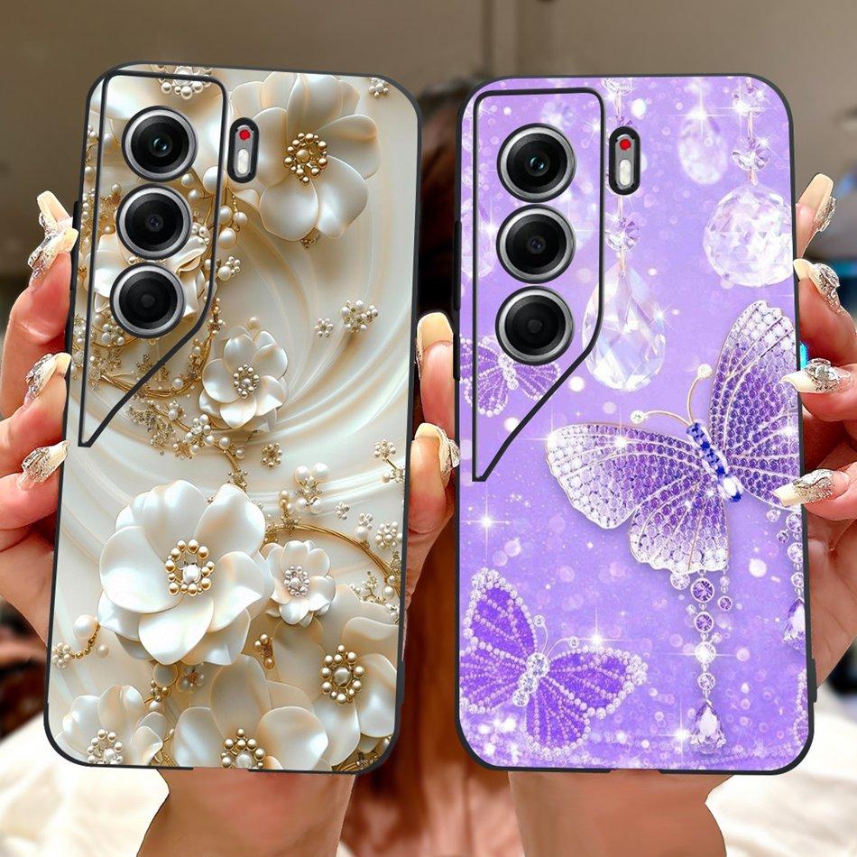 For Tecno Camon 40 Pro 4G Camon40 Elegant Floral Cat Phone Case For Camon 40 40Pro 4G CM6 CM5 Black Silicone Soft Cases Bumpers