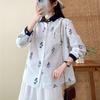 Dubbellaagse katoenen garen pure katoen revershemd, nieuwe Japanse casual stijl los en eenvoudig bloemenprint lange mouwen top voor dames
