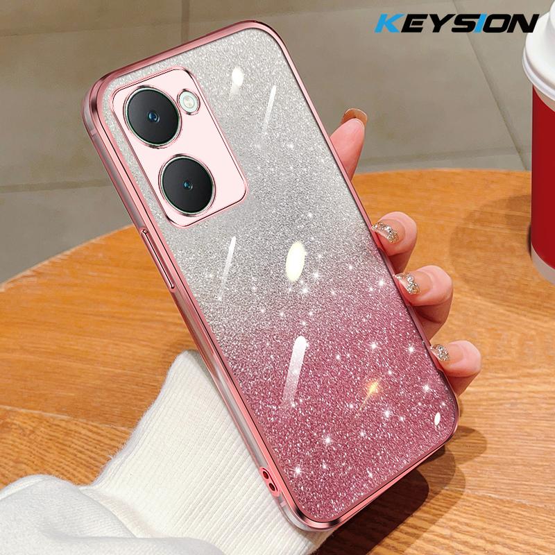 KEYSION Luxury Plating Glitter Phone Case for VIVO Y03 Y03t Transparent Soft TPU Shockproof Cover for VIVO Y18 Y18s Y28s 5G