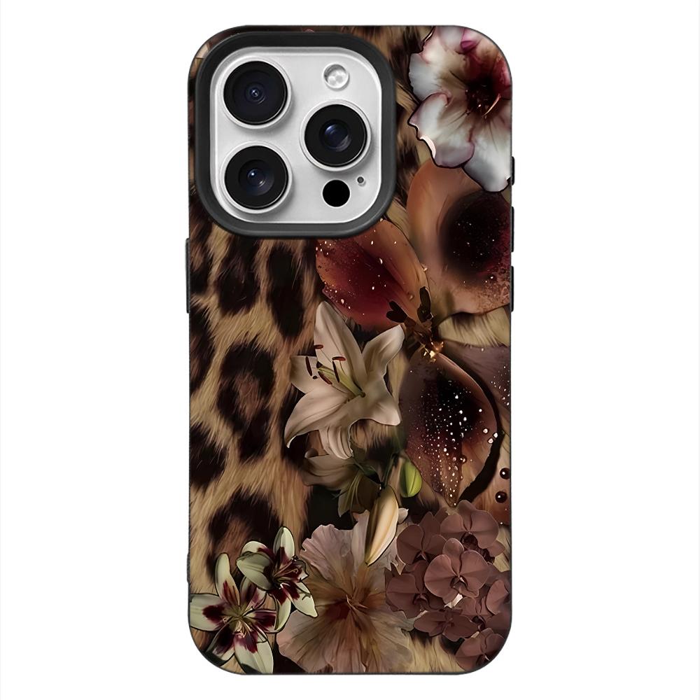 Leopard Print Vintage Flowers Phone Case For IPhone 17 Air 16 16E 15 14 13 12 11 Pro Max 16 15 14 Plus Phone Case Bumber Cover