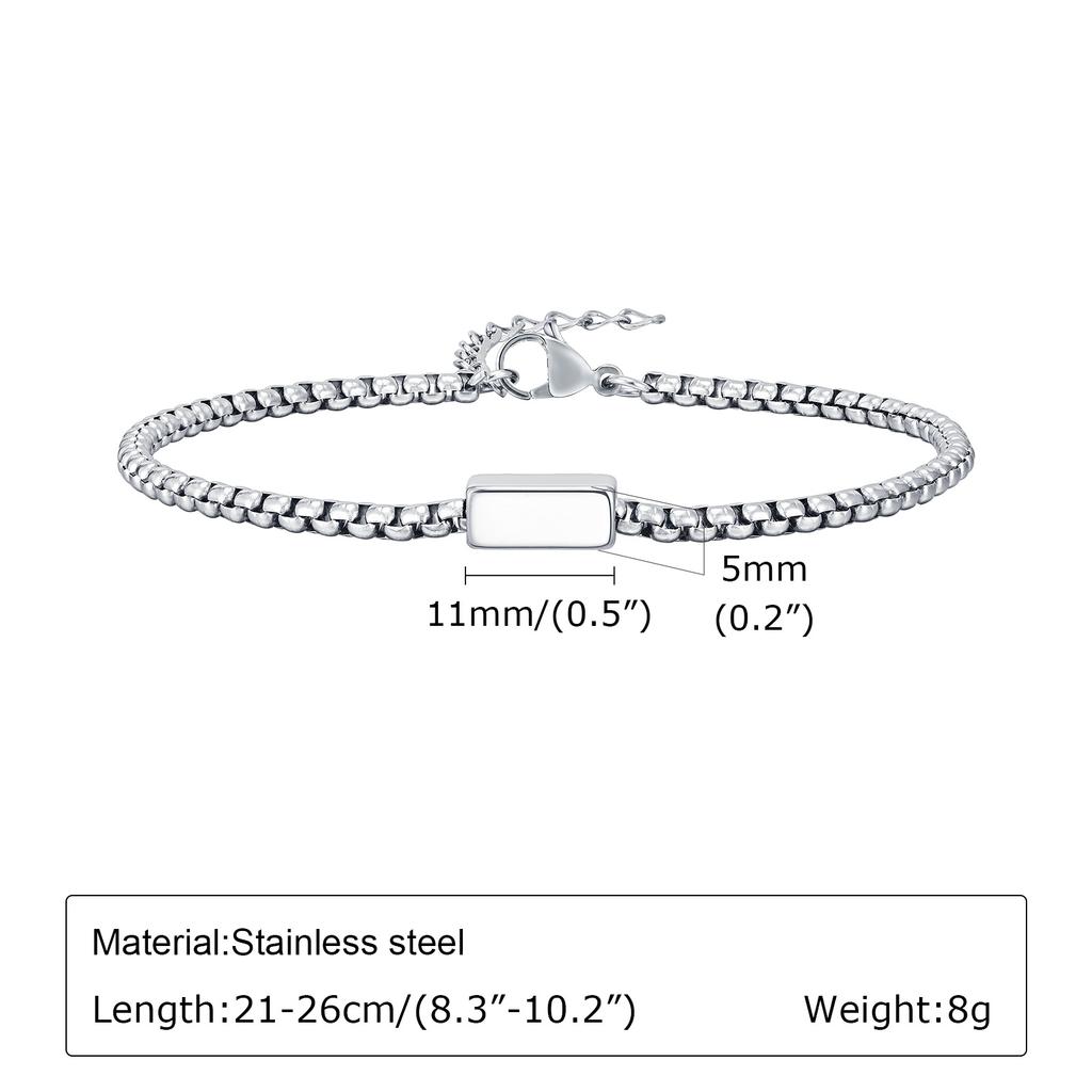 Vnox Geometric Square Round Tube Charm Bracelets for Men Boys, Unisex Box Link Chain Bracelet, Waterproof Simple Metal Jewelry