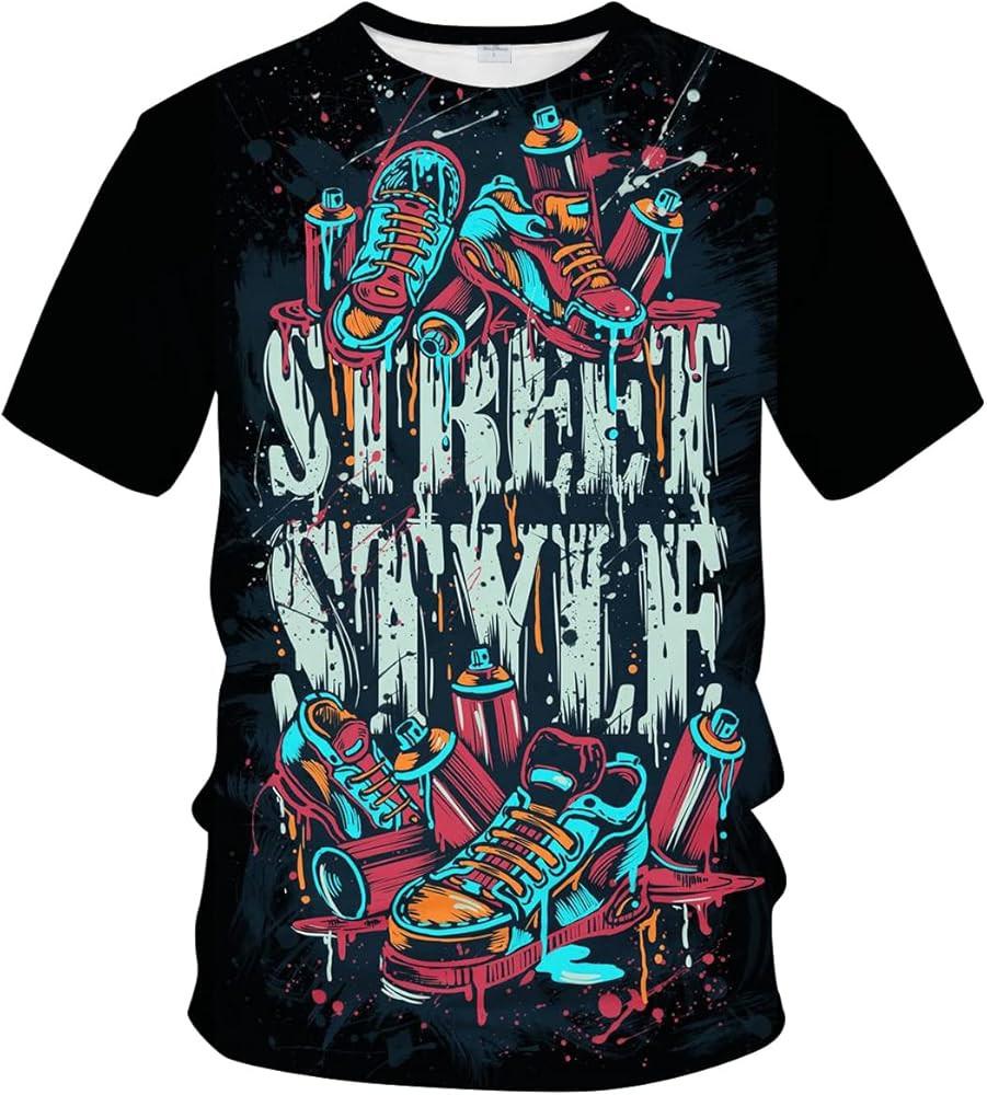 Cerbukt Men039;s T-Shirt Graffiti Print Sporty and Casual Tee Top Unisex T-Shirt XXXL