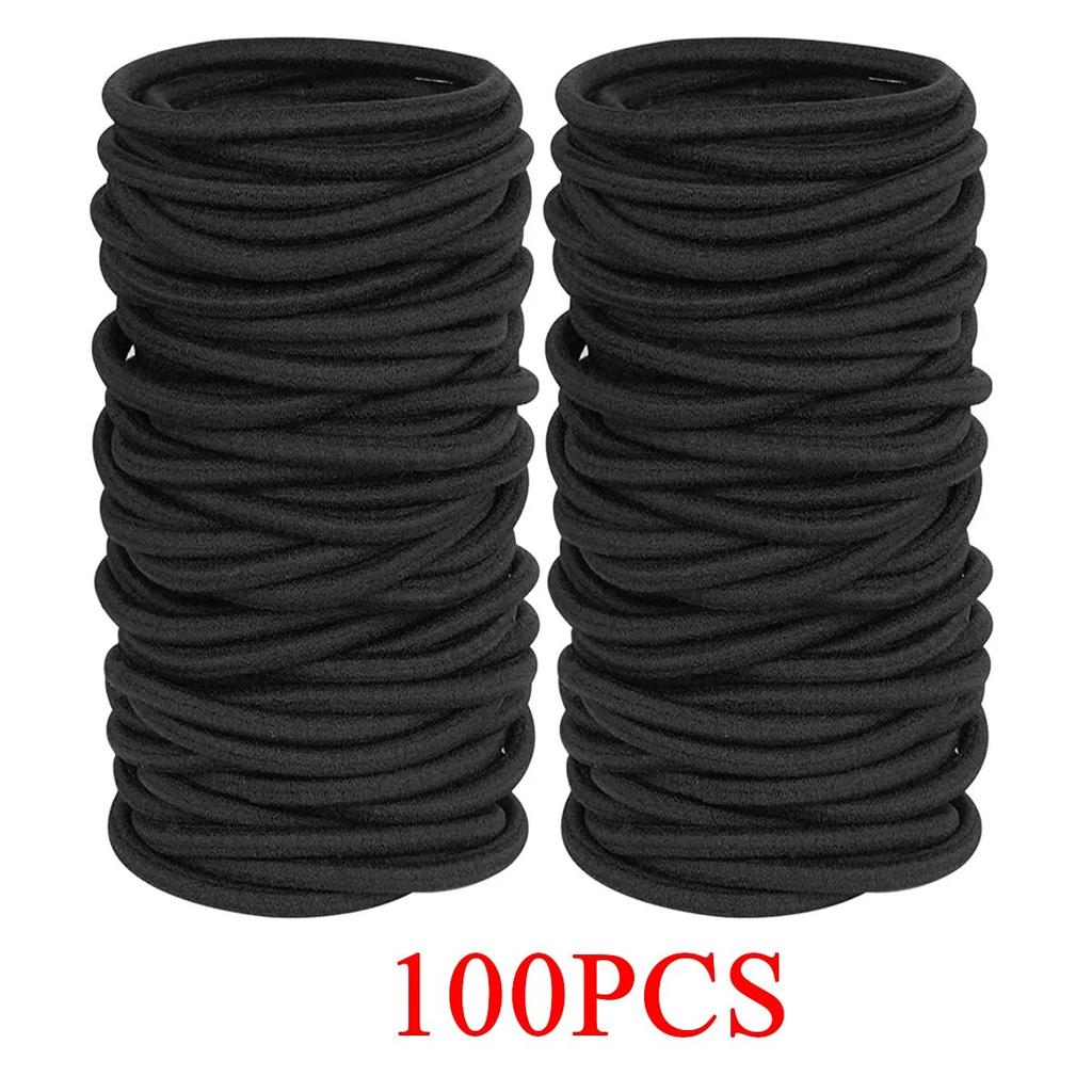 50/100 Stück Schwarze Haargummis für Dickes und Lockiges Haar Zopfgummis Elastisches Haarband für Frauen oder Männer (4mm) Haarschmuck