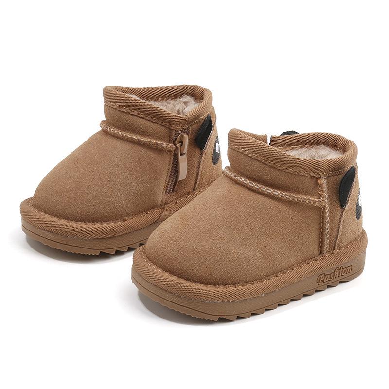 Toddler Boys' Matte Leather Snow Boots - Warm Cotton Winter Shoes