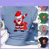 Camiseta Estampada de Papai Noel Dabbing para Mulheres Manga Curta de Natal Macia e Confortável