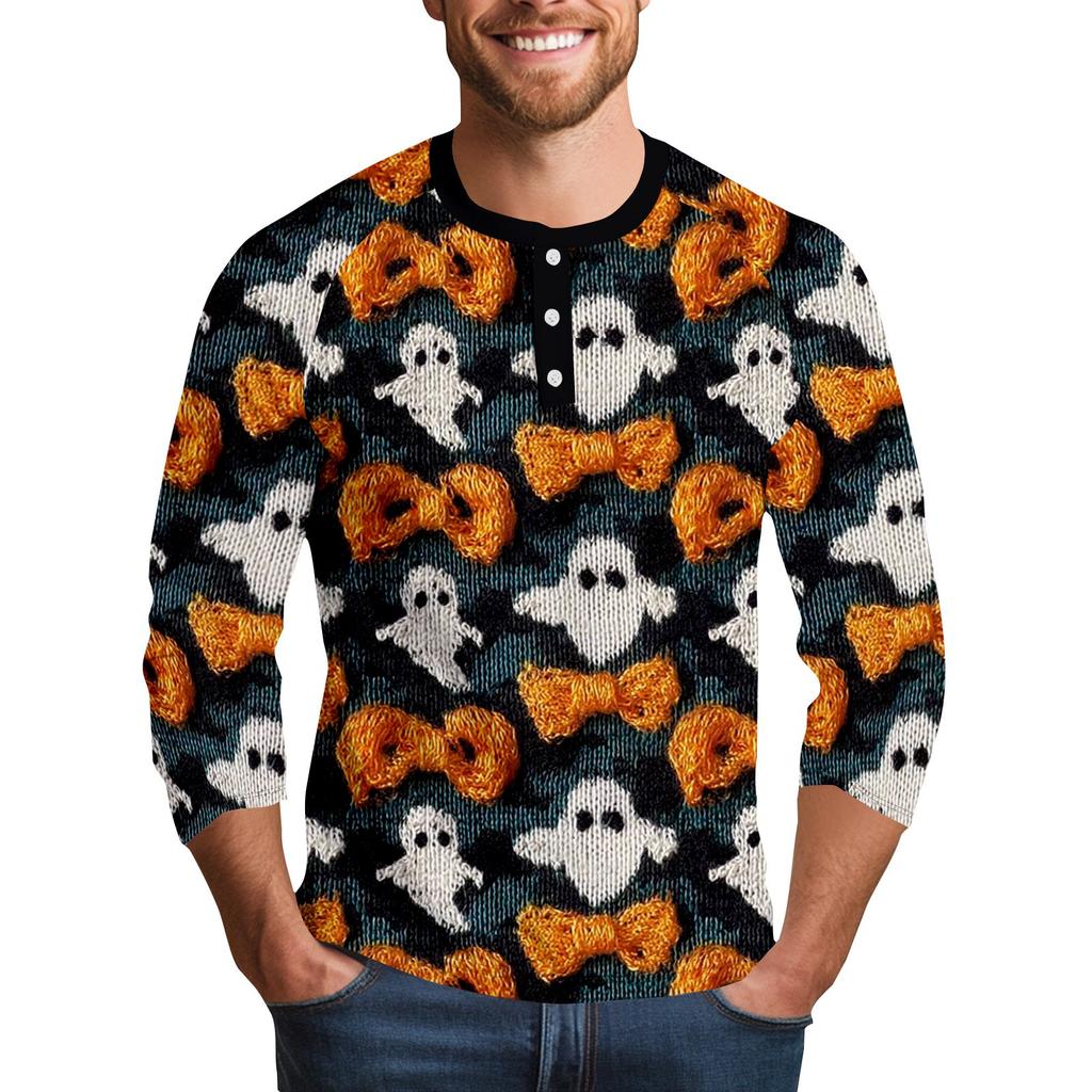 Men's Halloween Printed  Collar Three-Quarter Sleeve