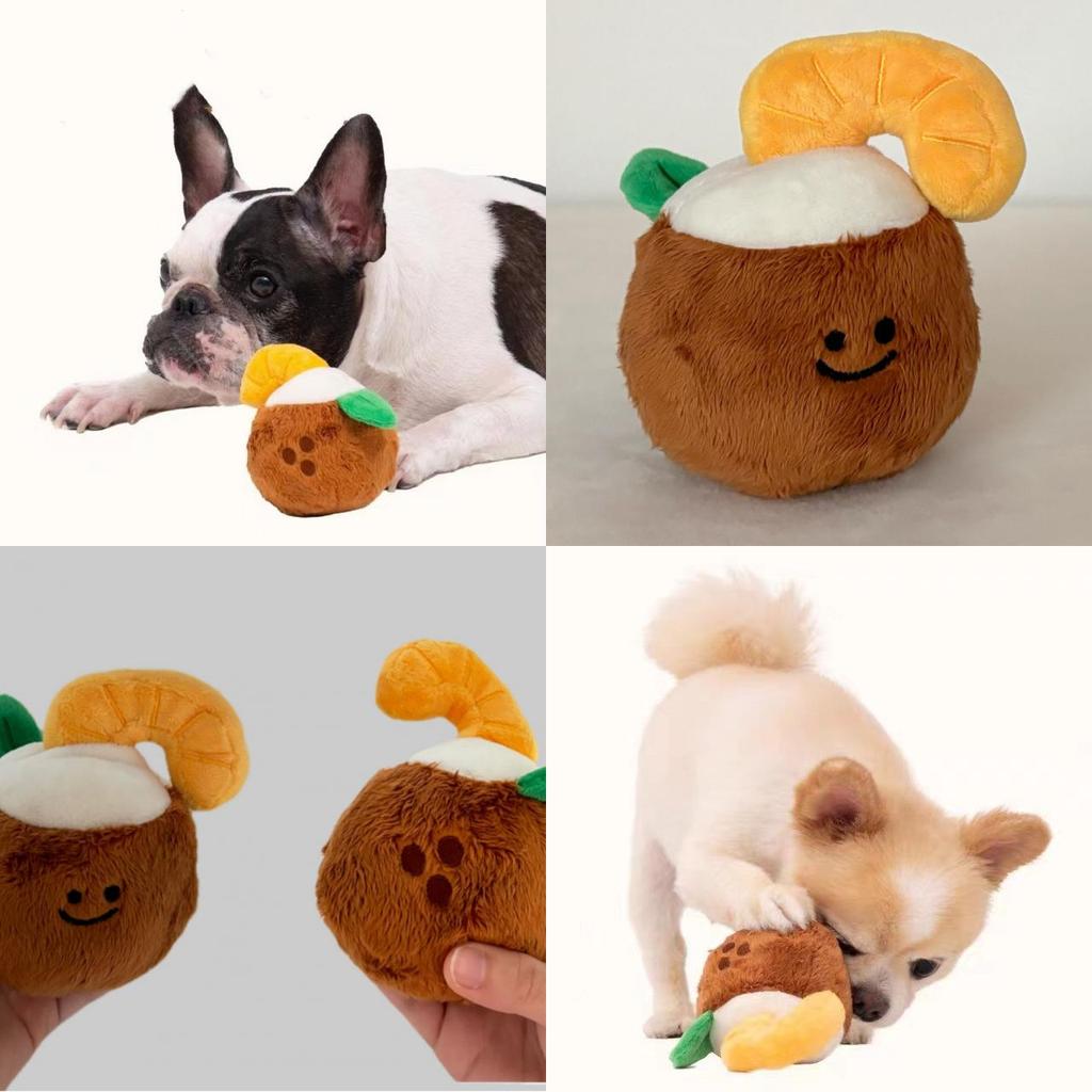 Fun And Engaging Pet Toy Coconut Ball With Sound Plush Material 31g Weight Promotes Dental Health