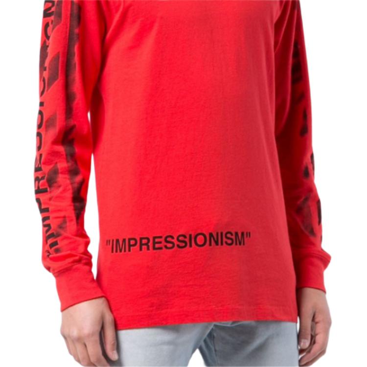 Off-White SS21 Graffiti Arrow Print Long Sleeve T-Shirt Men Tops Red OMAB001R191850152010