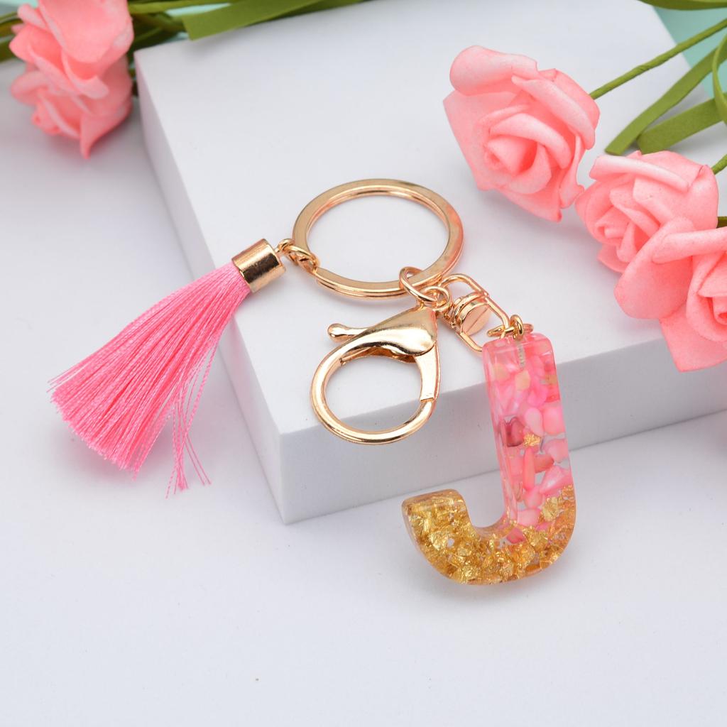 Jewelry Ornament Resin Material Alphabet Key Chain Glitter Keyring Bag Pendant Letter Keychain